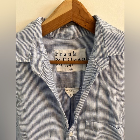 Frank & Eileen Rory Blue Stripe Lived in Linen Maxi Shirt Dress Size S - Picture 4 of 5